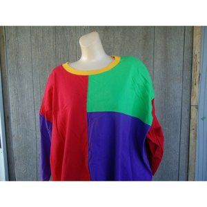 NOS Vtg 80s Shirt Colorblock Red Green Purple One Size 100% Cotton